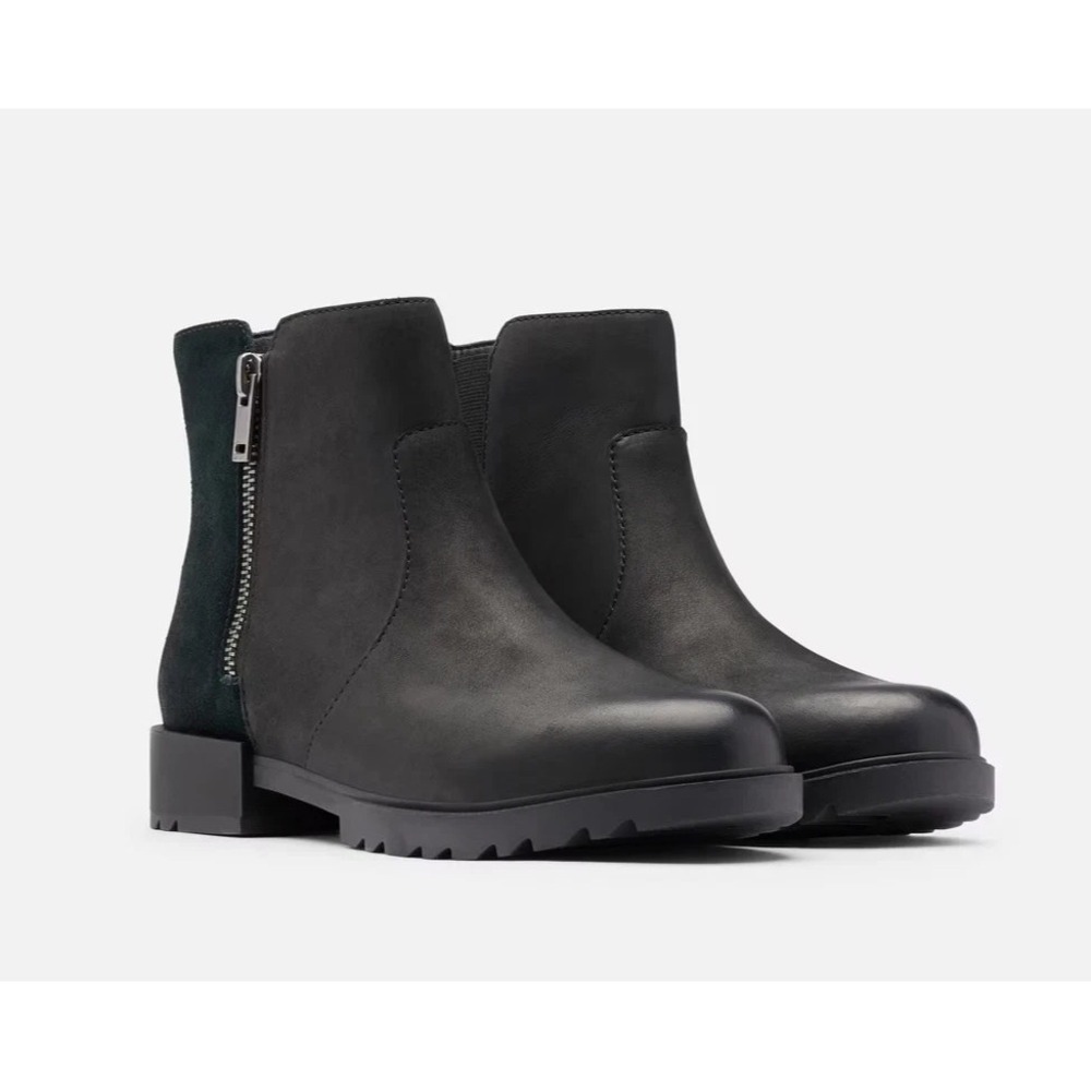 SOREL® (Women's 6.5) Emelie™ II Zip Waterproof Ankle Boot in Black/Sea Salt